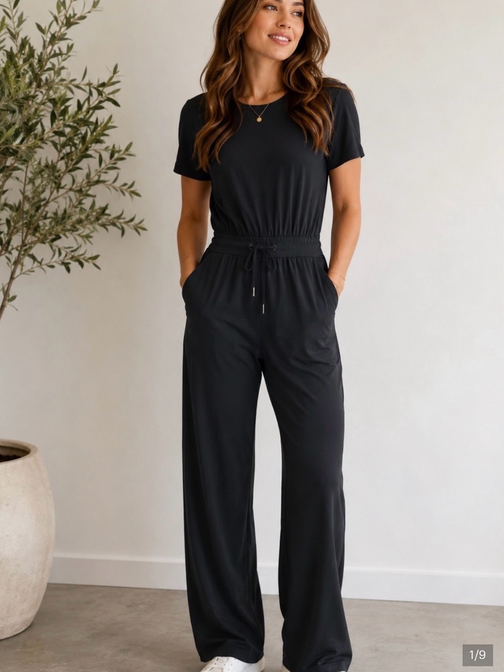 Sweaty Betty Black Short-Sleeve Wide-Leg Jumpsuit